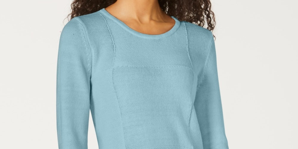 Karen Scott Women's Patchwork-Stitch Pullover Sweater Blue Size Small