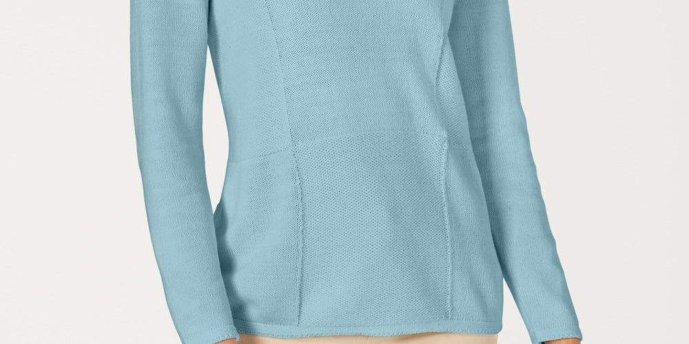 Karen Scott Women's Patchwork-Stitch Pullover Sweater Blue Size Small