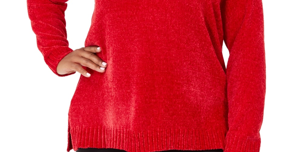 Karen Scott Women's Plus Chenille Pullover V Neck Sweater Red Size 0X