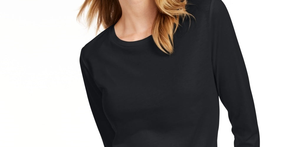 Maison Jules Women's 3/4 Sleeve Solid T-Shirt Black Size Large