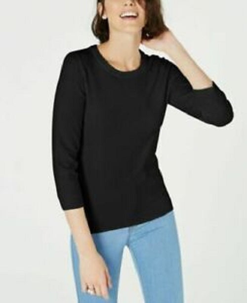 Maison Jules Women's 3/4-Sleeve Solid T-Shirt Black Size Medium