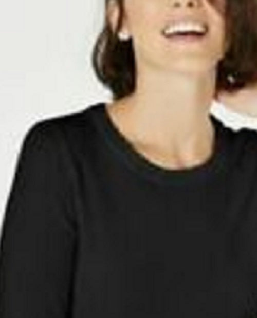 Maison Jules Women's 3/4-Sleeve Solid T-Shirt Black Size Medium