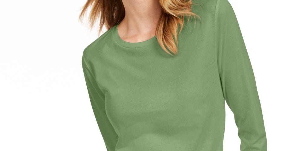 Maison Jules Women's 3/4 Sleeve Solid T-Shirt Green Size Small