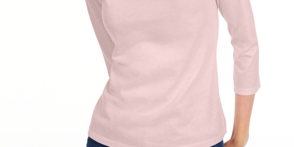 Maison Jules Women's 3/4 Sleeve Solid T-Shirt Pink Size X-Small