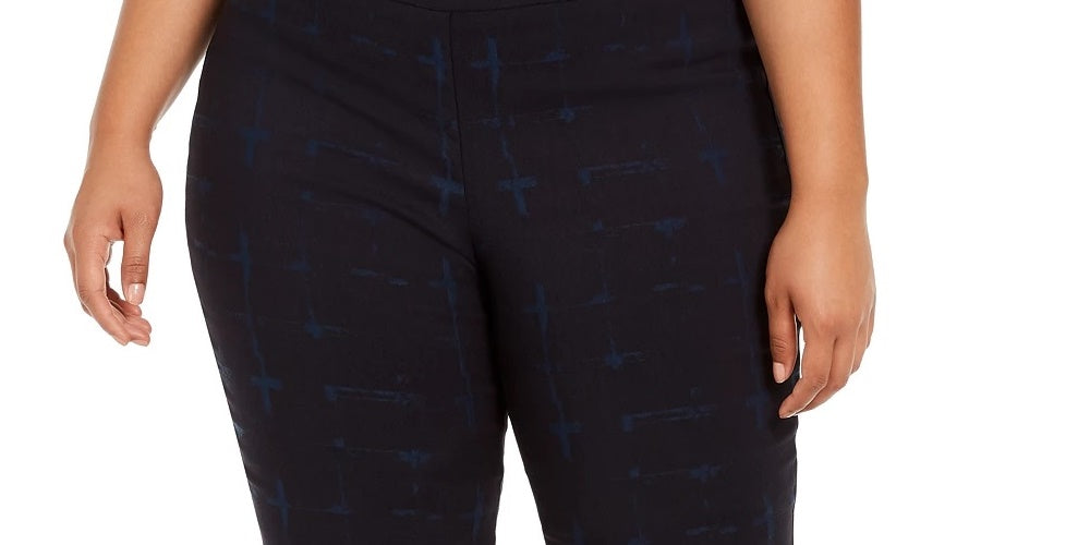 Alfani Women's Plus Pull On Plaid Pants Navy Size 20W