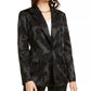 Alfani Women's Floral Jacquard Blazer Satin Black Size X-Large