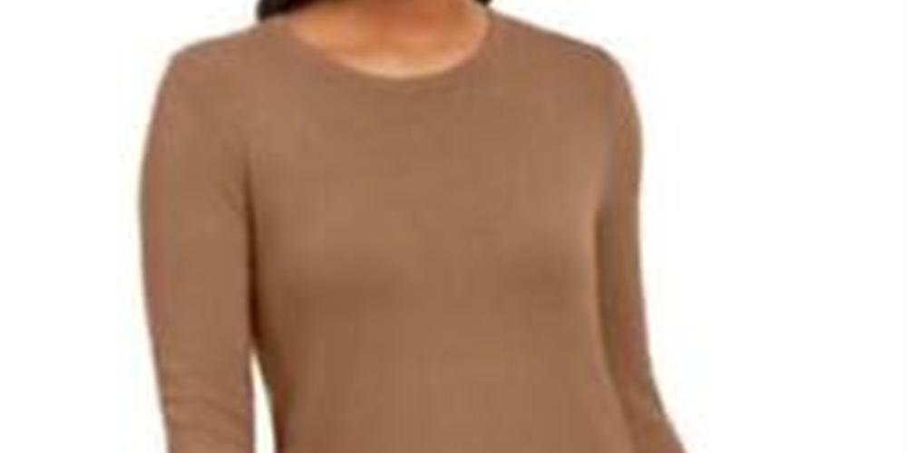 JM Collection Women's Button Cuff Crewneck Sweater Brown Size Large