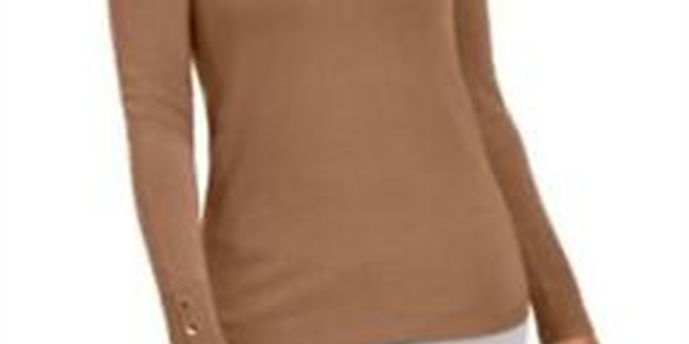 JM Collection Women's Button Cuff Crewneck Sweater Brown Size Large