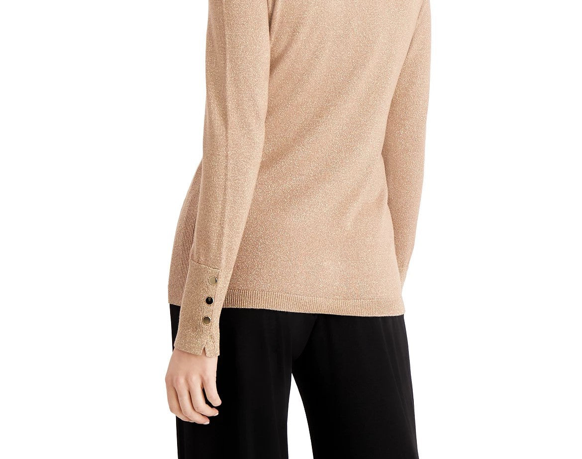 JM Women's Collection Button-Cuff Crewneck Sweater Gold Size Large