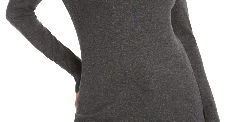 JM Collection Women's Button-Cuff Crewneck Sweater Dark Gray Size Large