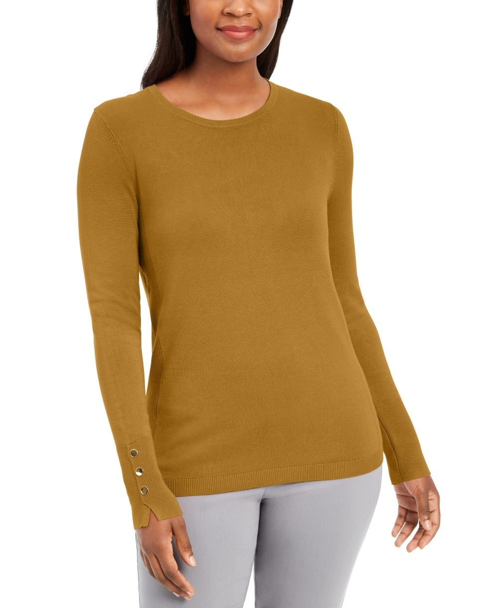 JM Collection Women's Button-Cuff Crewneck Sweater Musta Size XX-Large
