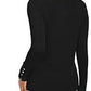 JM Collection Women's Button Cuff Crewneck Sweater Black Size Petite Large