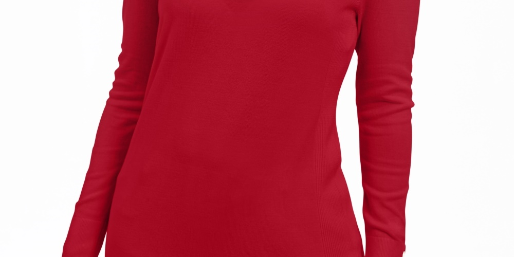 JM Collection Women's Embellished Sleeve V Neck Sweater Red Size Small