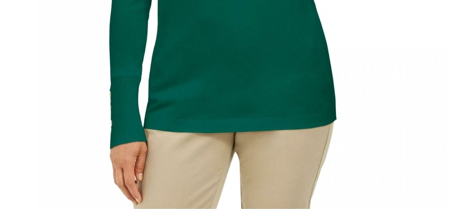 JM Collection Women's Stud Sleeve Pullover Turtleneck Sweater Green Size Large