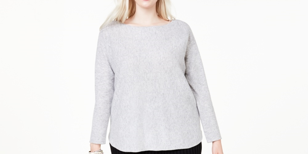 Charter Club Women's Plus Cashmere Shirttail Sweater  Silver Size 1X