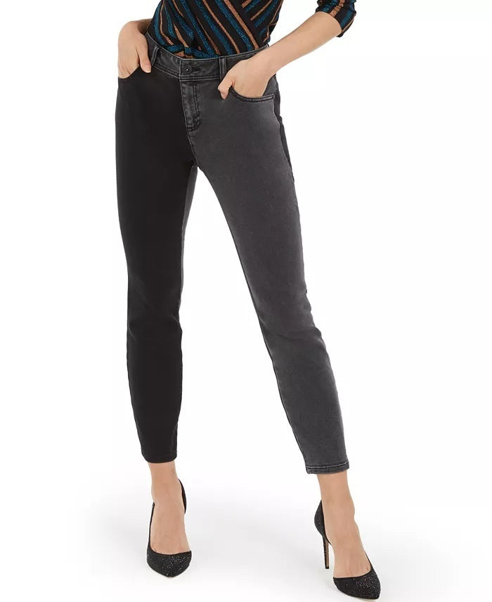 INC International Concepts Women's Two Tone Skinny Jeans Mixed Black Size 2