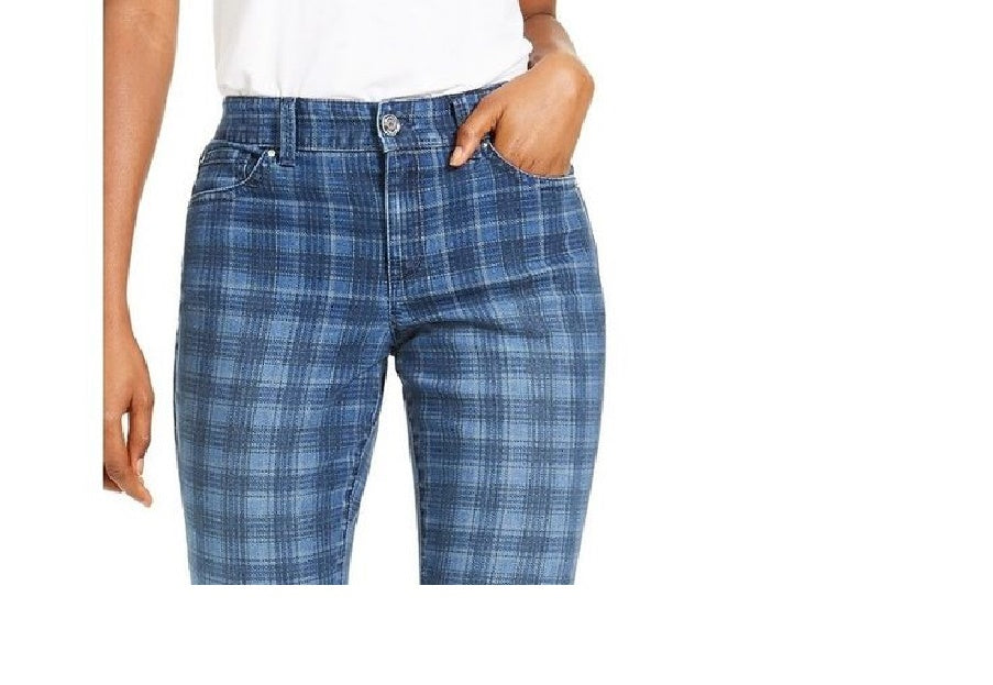 INC International Concepts Women's Plaid Skinny Jeans Blue Size 10