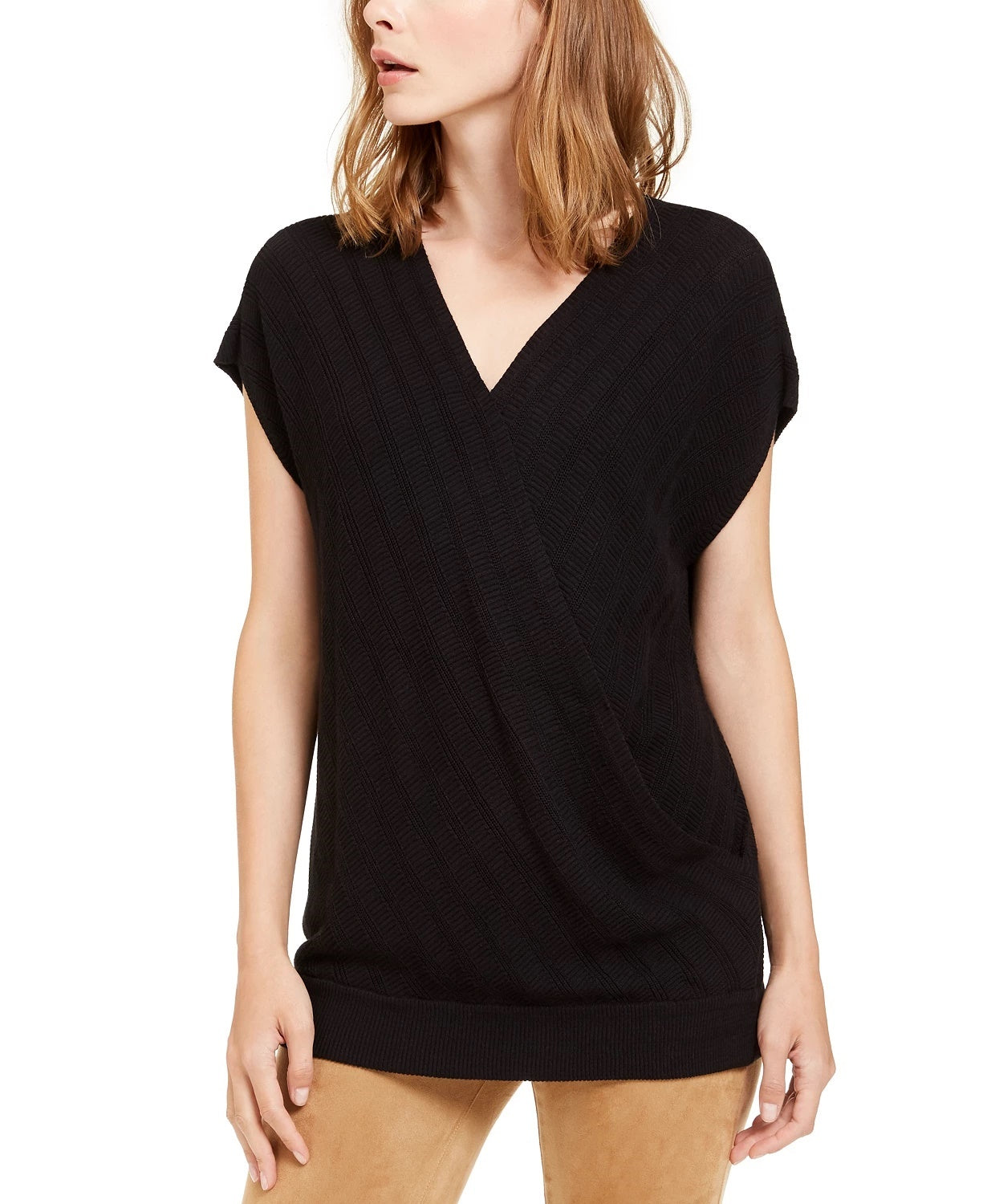 Alfani Womens Textured Surplice Wrap Sweater Black Size Extra Large