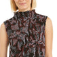 Alfani Women's Printed Smocked Mock-Neck Top Red Size Medium
