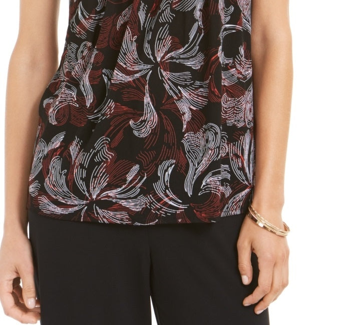 Alfani Women's Printed Smocked Mock-Neck Top Red Size Medium