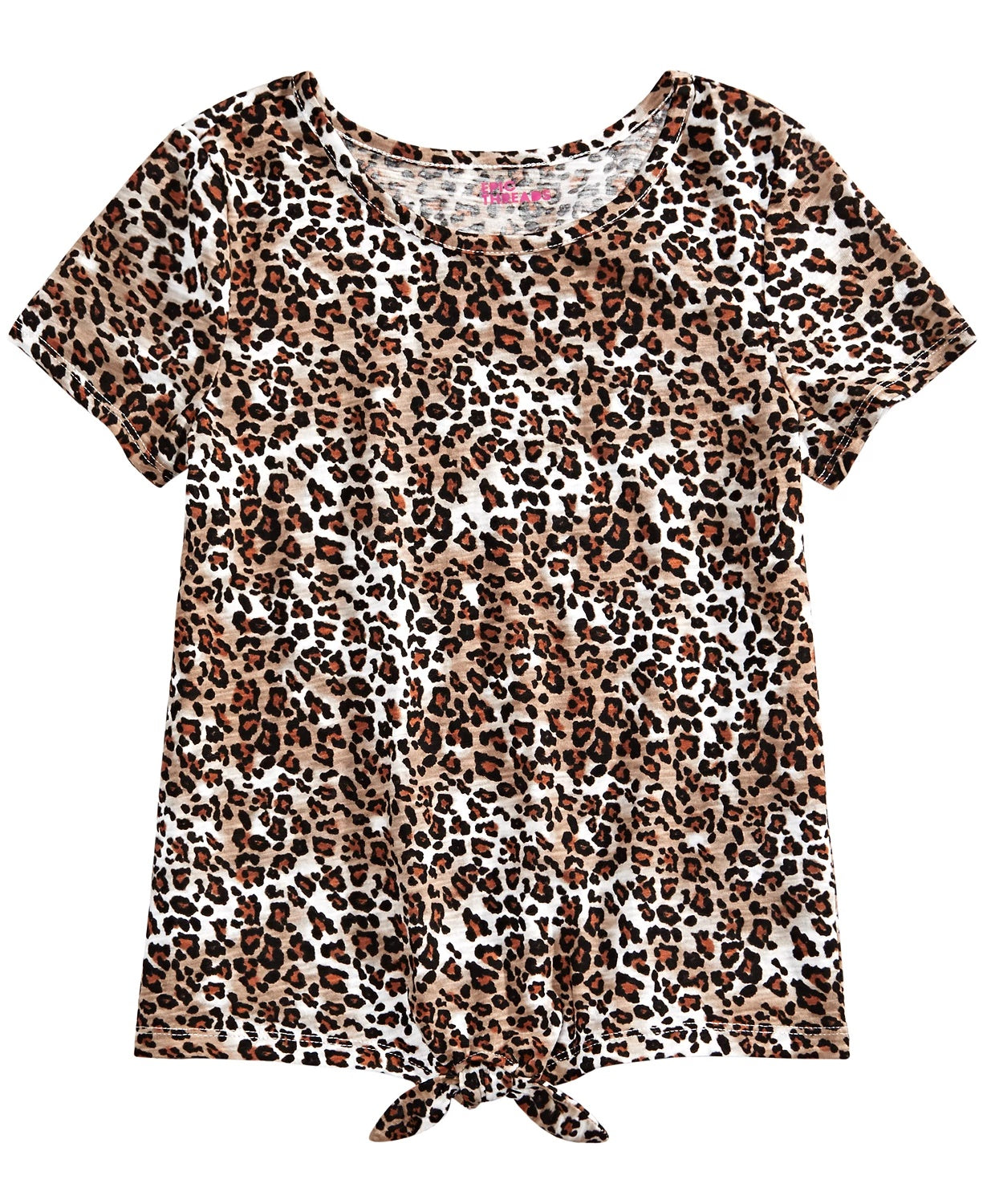Epic Threads Big Girls Leopard-Print Tie Front T-Shirt White Size Small