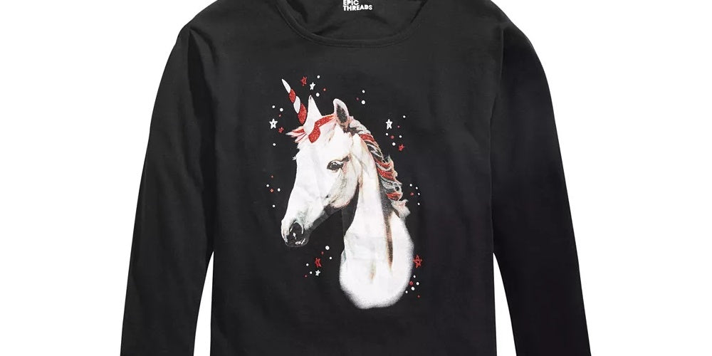 Epic Threads Big Girls Glitter Unicorn T-Shirt Black Size Large