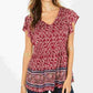 Style & Co Women's Smocked Side Flutter Sleeve Top Red Size XX-Large