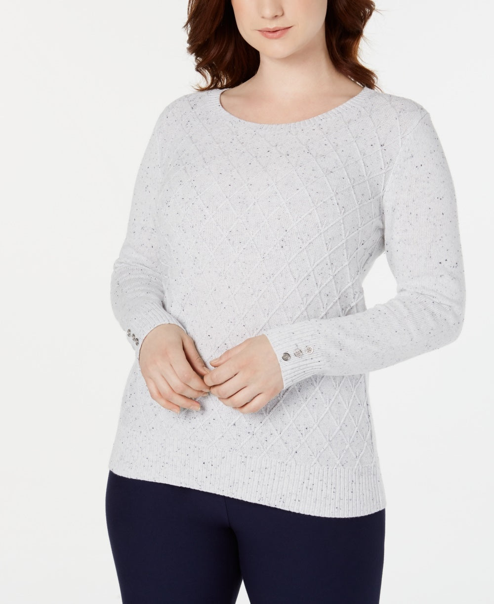 Karen Scott Women's Diamond Cable Knit Sweater  White Size Small