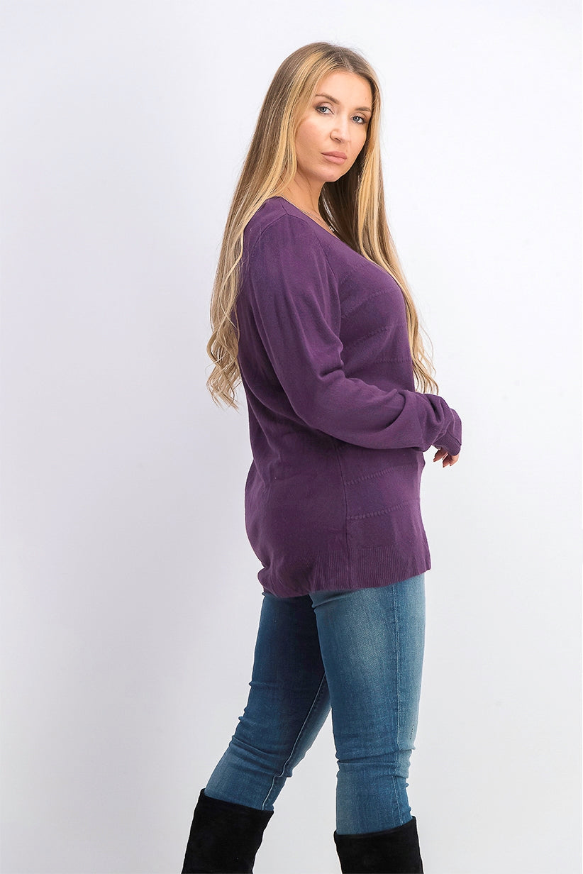 Karen Scott Women's Textured-Stripe Sweater Purple Size Medium