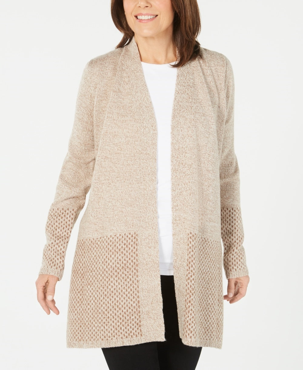 Karen Scott Women's Open-Front Contrast-Trim Cardigan Brown Size Large