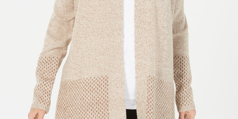 Karen Scott Women's Open-Front Contrast-Trim Cardigan Brown Size Large