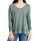 Style & Co Women's V-Neck Chiffon-Hem Top Med Green Size Medium