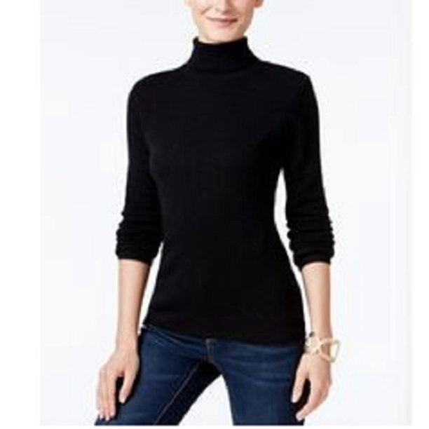 Charter Club Women's Heathered Ribbed Turtleneck Top Black Size Large