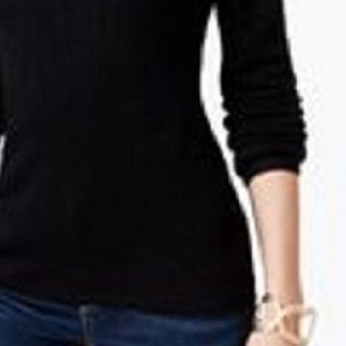 Charter Club Women's Heathered Ribbed Turtleneck Top Black Size Large