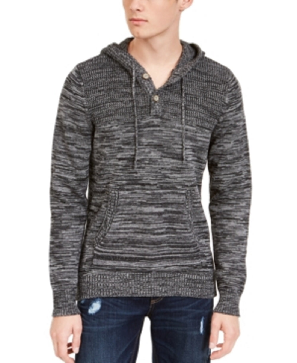 Sun + Stone Men's Heathered Henley Hoodie Black Size Small