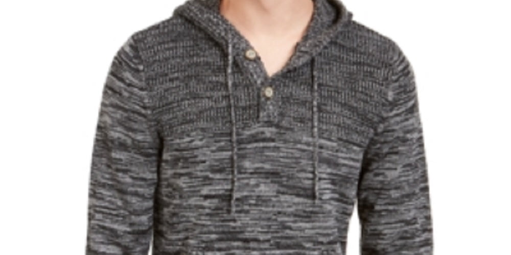 Sun + Stone Men's Heathered Henley Hoodie Black Size Small