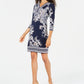 JM Collection Women's Printed Studded Dress Navy Size Medium