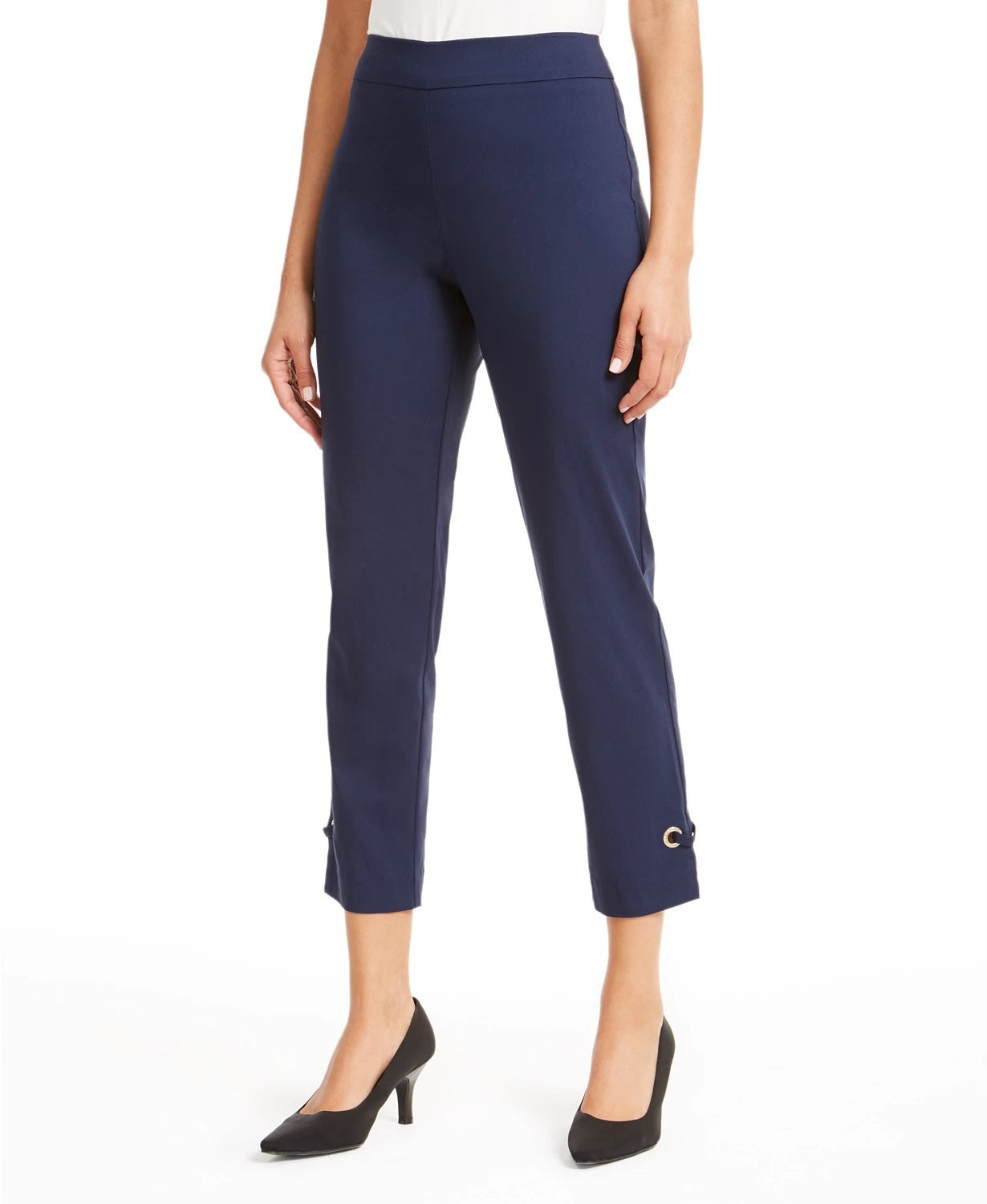 JM Women's Collection Grommet-Hem Ankle Pants Blue Size Small