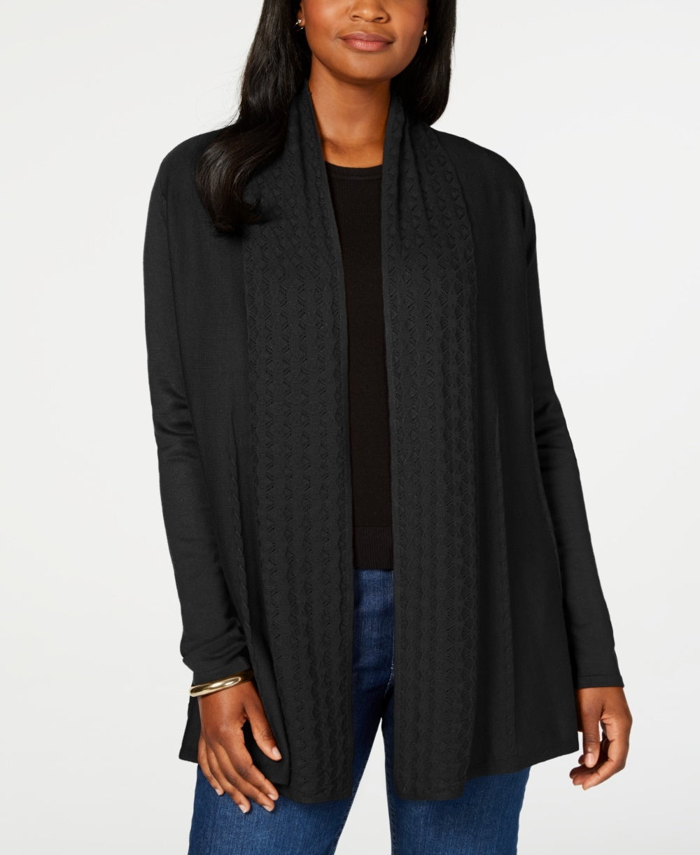 Karen Scott Women's Open Front Cardigan Black Size Small