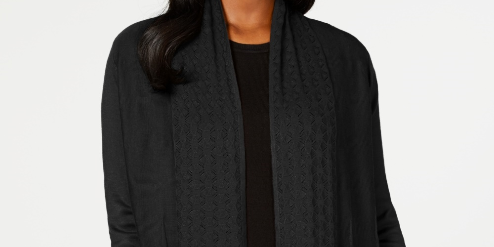 Karen Scott Women's Open Front Cardigan Black Size Small
