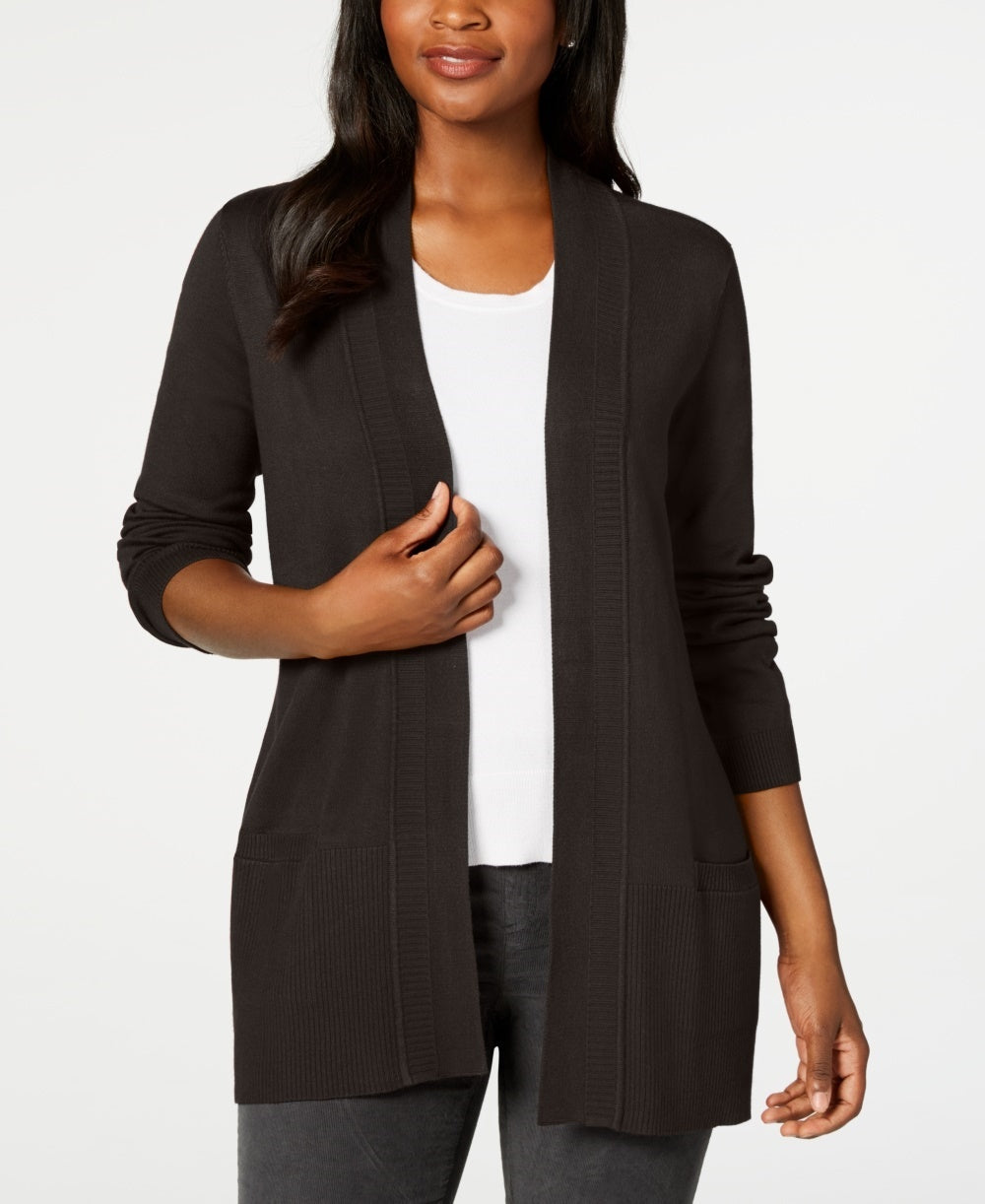 Karen Scott Women's Open-Front Cardigan Khaki Size Large