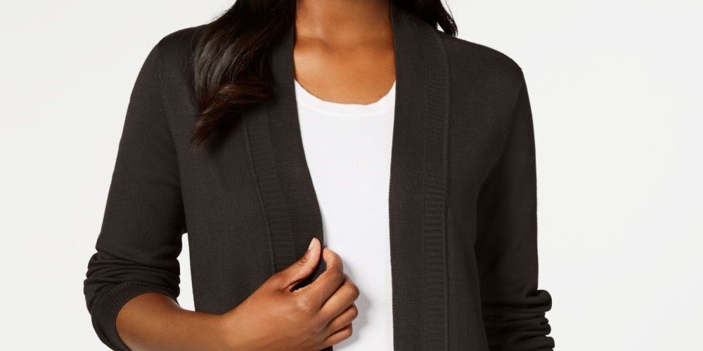 Karen Scott Women's Open-Front Cardigan Khaki Size Large