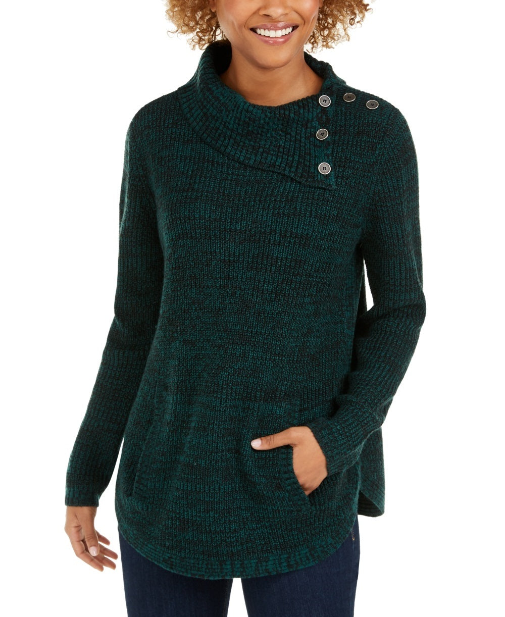 Style & Co Women's Envelope Neck Sweater Green Size Petite Medium