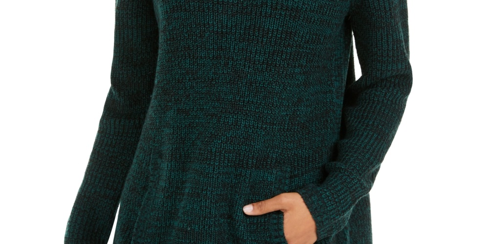 Style & Co Women's Envelope Neck Sweater Green Size Petite Medium