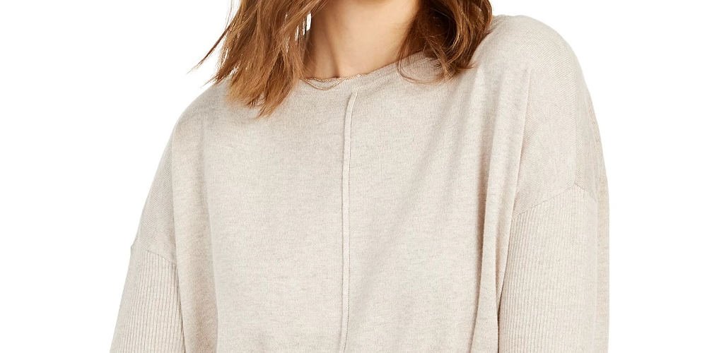 Style & Co Women's Seam-Front Tunic Sweater Khaki Size Small