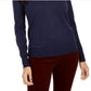Charter Club Women's Merino Wool Button Cuff V Neck Sweater Blue Size Large