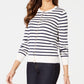Charter Club Women's Striped Grommet-Trim Cardigan Sweater White Size XX Large