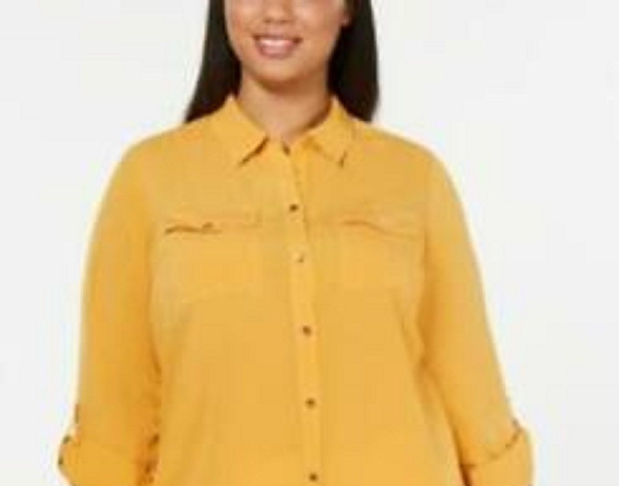 Charter Club Women's Plus Size Button-Front Shirt Gold Size 2X