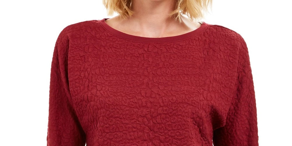 Charter Club Women's Textured Tie-Cuff Top Wine Size Medium