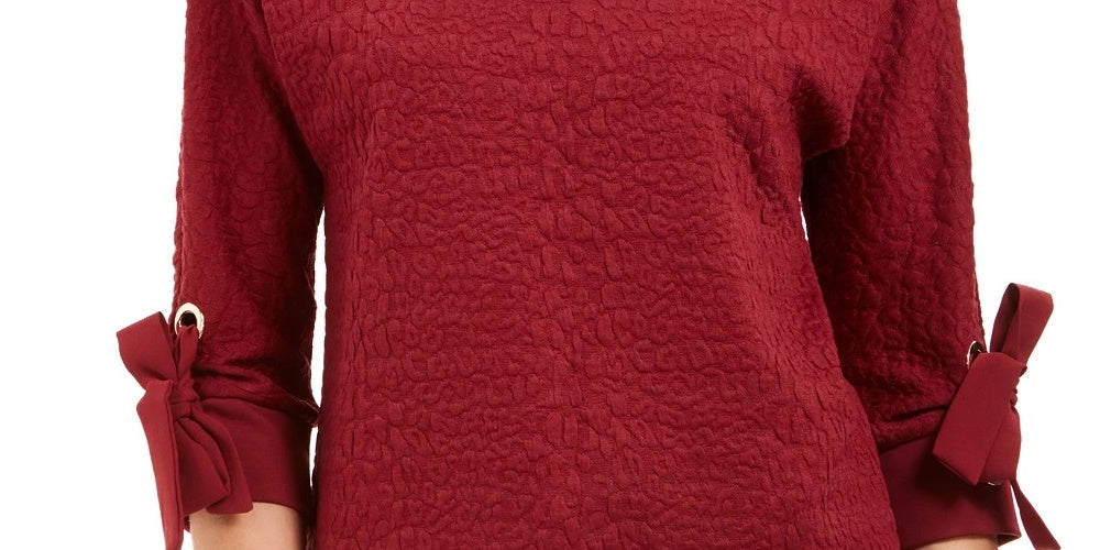 Charter Club Women's Textured Tie-Cuff Top Wine Size Medium